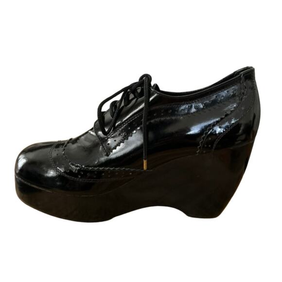 Shakuhachi Black Patent Leather Platform Wedge Oxfords – Cult Archival, Size 7 - Picture 1 of 7